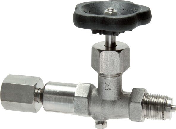 Zgleden uprizoritev: Pressure gauge shut-off valve Rotatable sleeve - journal with stem for gauge holder (1.4571)