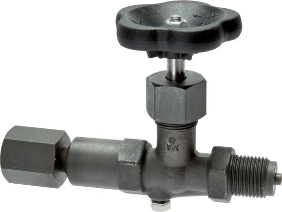 Zgleden uprizoritev: Pressure gauge shut-off valve Rotatable sleeve - journal with shaft for gauge holder (steel)