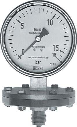 Zgleden uprizoritev: Vertical diaphragm pressure gauge, stainless steel