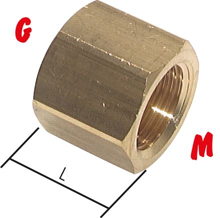 Zgleden uprizoritev: Reducing sleeve with G-thread / metric thread, brass