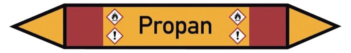 Illustrazione esemplare: Contrassegno per tubazione (doppia freccia), propano (GHS 02/07)