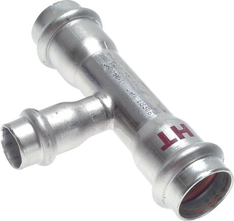 Principskitse: T-stykke med hunkompressionsende, reduceret, rustfrit stål