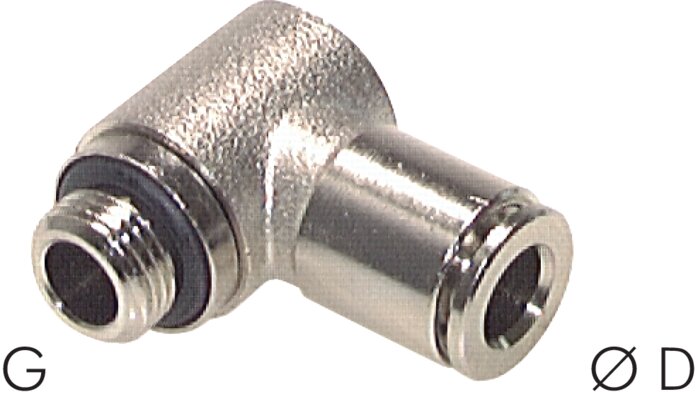 Exemplary representation: Angular push-in connection, compact (positionable), series C, single, nickel-plated brass