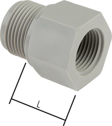 Zgleden uprizoritev: Reduction nipple with cylindrical male and female thread, polypropylene (G 3/4" to G 1" MT)