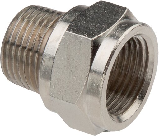 Príklady vyobrazení: Rozšírení závitu s kónickým vnejším a válcovým vnitrním závitem, poniklovaná mosaz