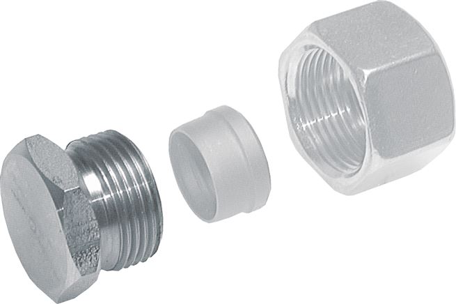 Application examples: Mounting example for closing screw connection for cutting ring fitting