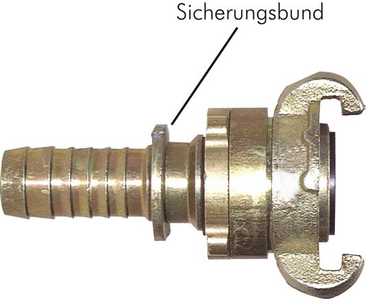 Príklady vyobrazení: Bezpecnostní spojka kompresoru s hadicovou hubicí a bezpecnostní objímkou, 16 bar, temperovaná litina, tesnení NBR