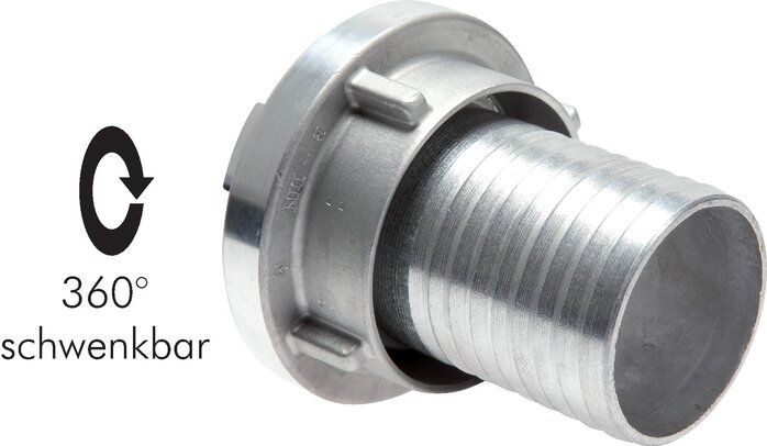 Exemplary representation: Storz coupling with hose socket for PVC or rubber hose, swivelling