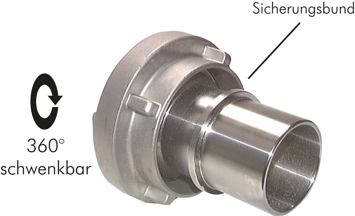 Zgleden uprizoritev: Storz coupling with hose socket for shell binding, rotatable, 1.4581