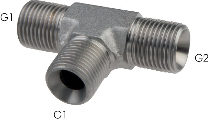 Exemplary representation: T-screw connection with G-thread (60° universal sealing cone, male), galvanised steel