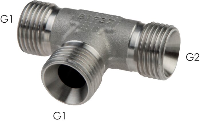 Exemplary representation: T-screw connection with G-thread (60° universal sealing cone, male), 1.4571