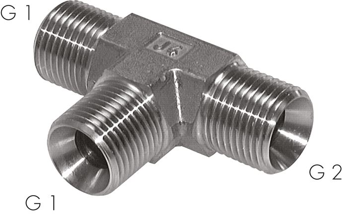 Zgleden uprizoritev: T-screw connection with G-thread (60° universal sealing cone, male), 1.4571