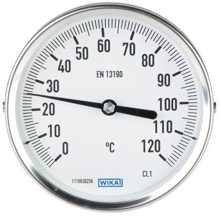 Illustrazione esemplare: Termometro bimetallico orizzontale senza tubo di protezione, modello  industriale