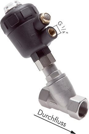 Príklady vyobrazení: Nerezový úhlový sedlový ventil, pneumaticky ovládaný, z plastu