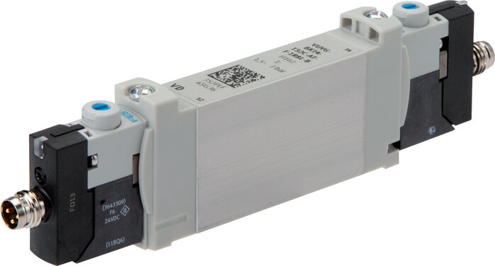 Príklady vyobrazení: 2x 3/2-dráhový magnetický ventil se vzduchovou pružinou (NC/NC)