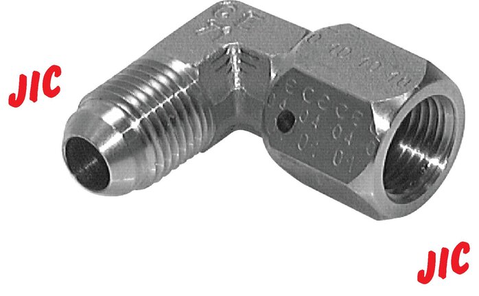 Illustrazione esemplare: Raccordo filettato a gomito 90° con filettatura JIC (interna/esterna), 1.4571