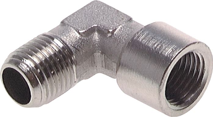 Zgleden uprizoritev: 90° screw-in angle with female & male thread (forged), nickel-plated brass