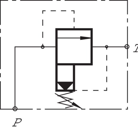 Schematický symbol: Potrubní pretlakový ventil (jmenovitý prutok 150 l/min)